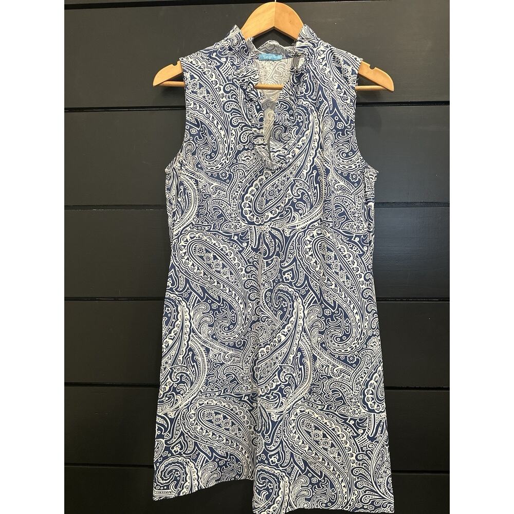 J. Mclaughlin Womens M Paisley Cotton Blue Sheath Dress Cotton Coastal Preppy